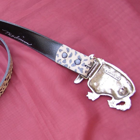 RARE 1980s Vintage Leather belt w/Jeweled Armadillo Buckle SUPER GLAM!